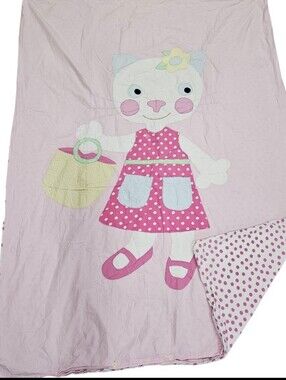 Mini Boden Big Pink Cat Applique Polka Dots TWIN Duvet 100% Cotton Little Girls